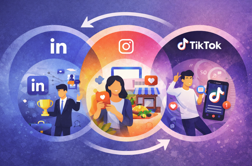 ilustrative image of instagram, linkedin and tiktok - we are arise