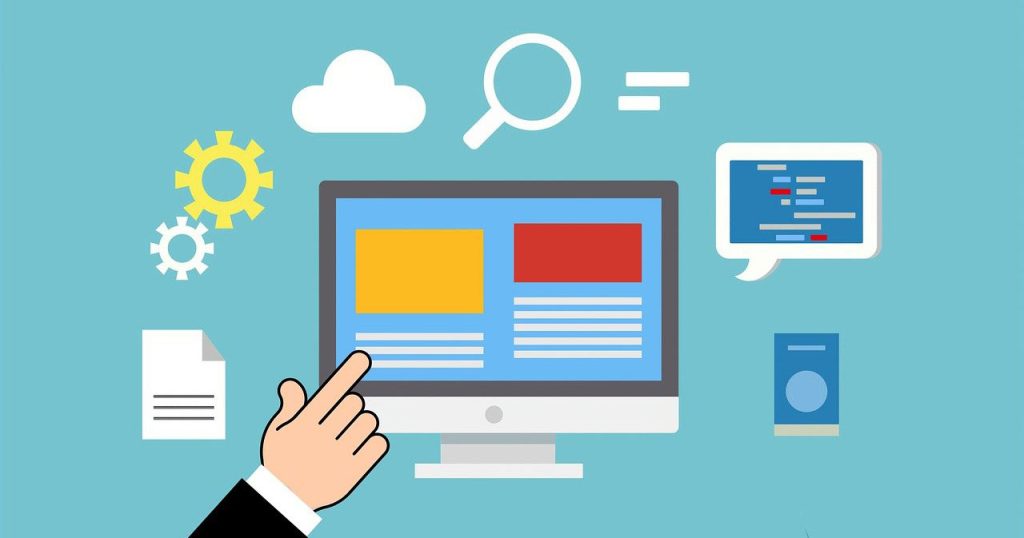 illustration of a hand pointing to a computers screen - we are arise